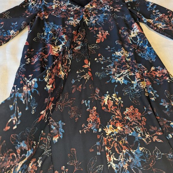 DR2 Navy Blue‎ Casual Floral Popover V-Neck 3/4 Sleeve Dress - Picture 5 of 7